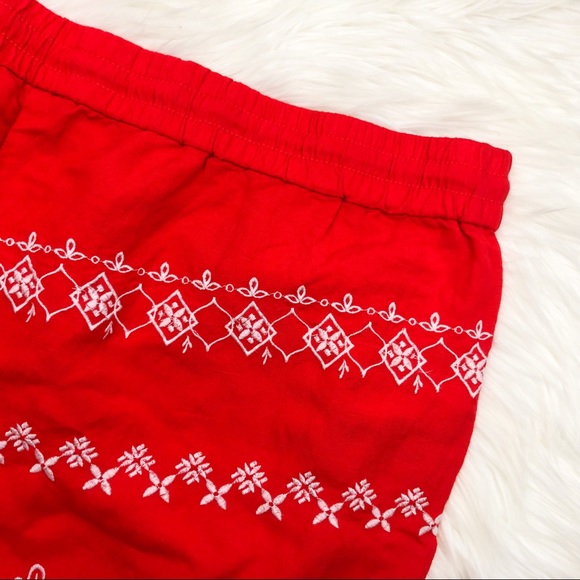 Red Embroidered Lightweight Woven Shorts - Picture 4 of 6